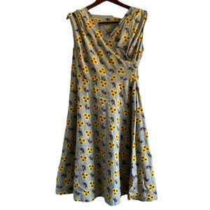 LINDY BOP UK 12/US M 1950’S Vintage style Yellow sunflower Bird Print Grey